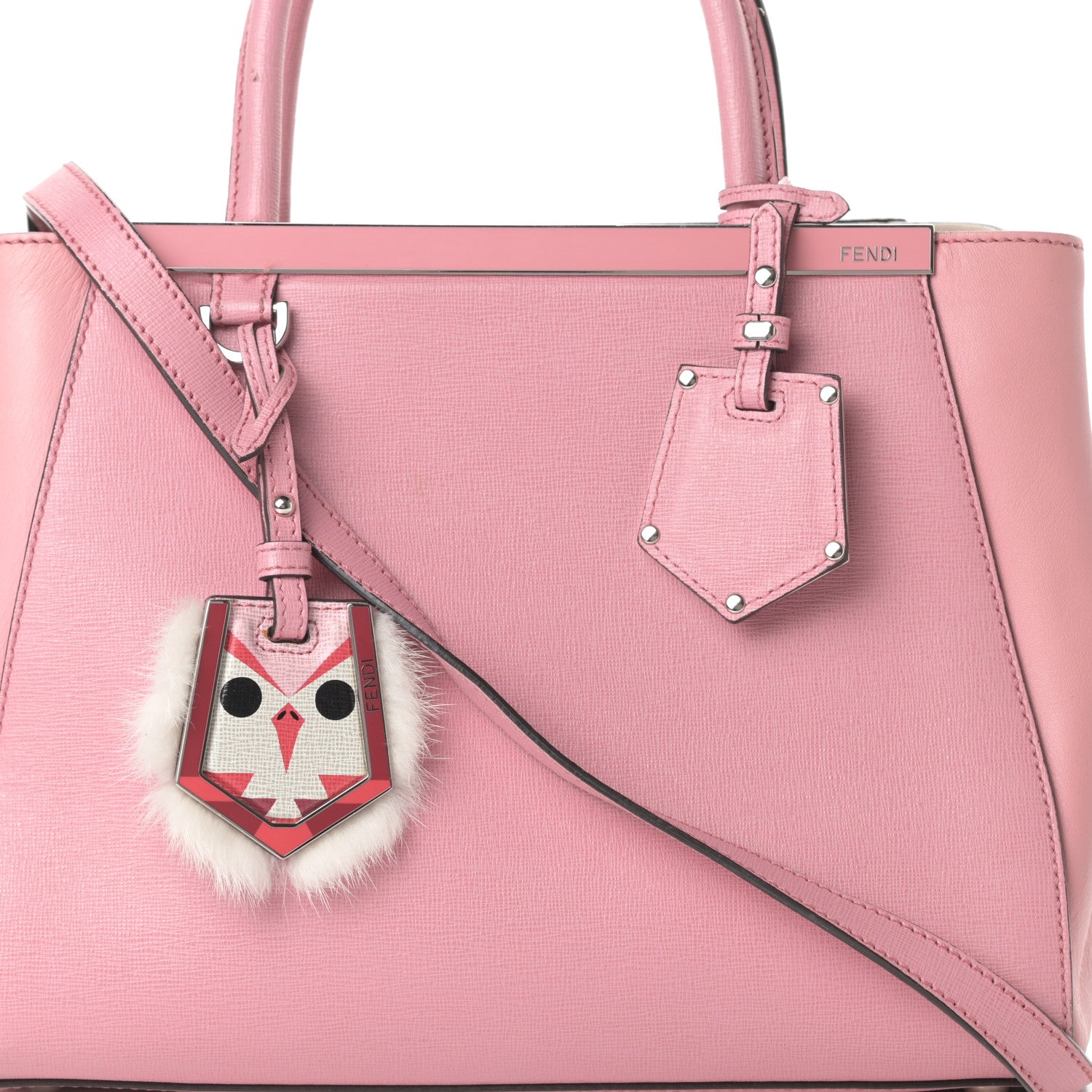 Fendi Vitello Elite Flamingo Mink Monster Charm Petite 2Jours Tote Pink Multicolor 10 of 16