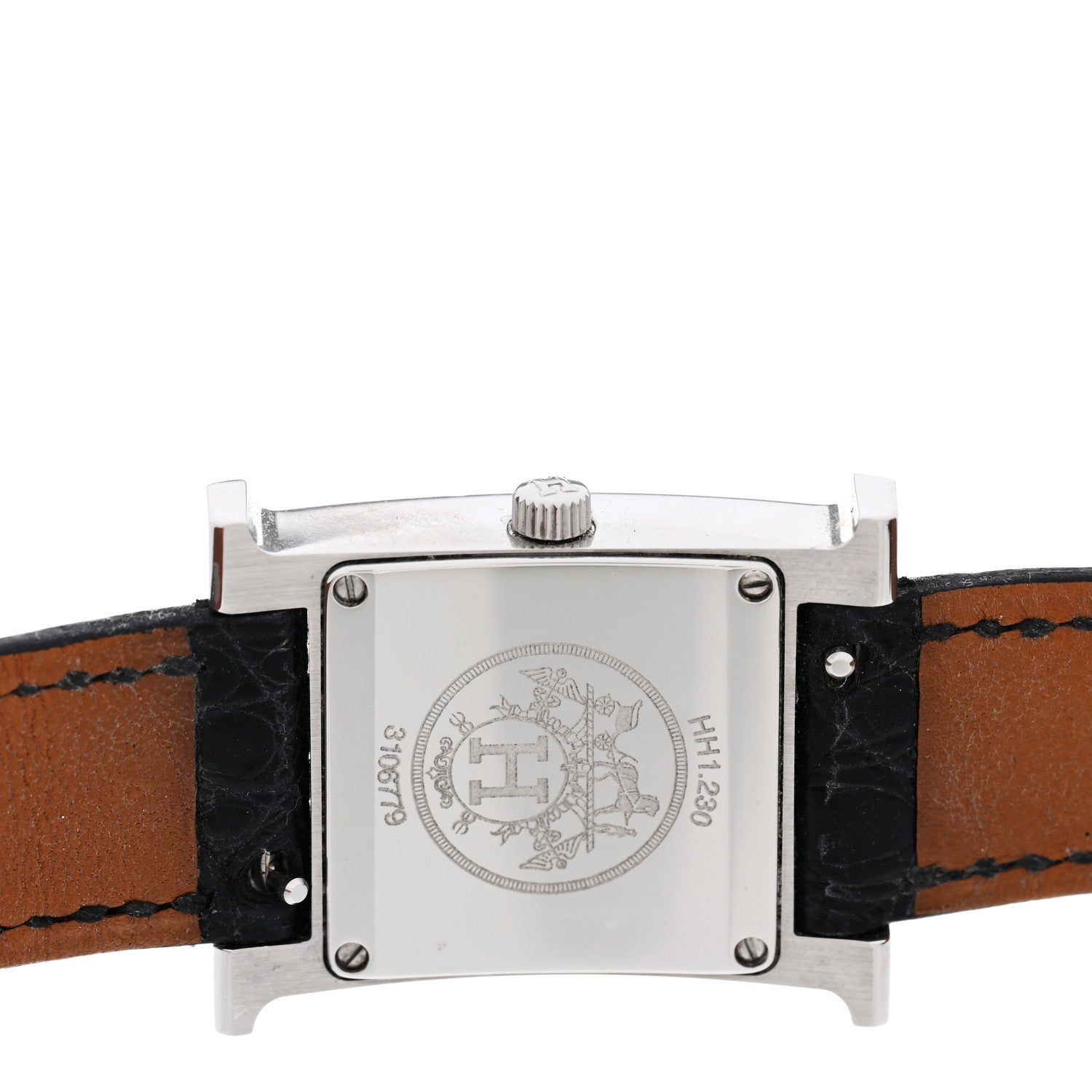 Hermes Stainless Steel Alligator Diamond Bezel Mother of Pearl 21mm Heure H Hour Quartz Watch Noir 4 of 5