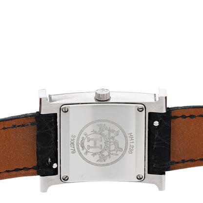 Hermes Stainless Steel Alligator Diamond Bezel Mother of Pearl 21mm Heure H Hour Quartz Watch Noir 4 of 5