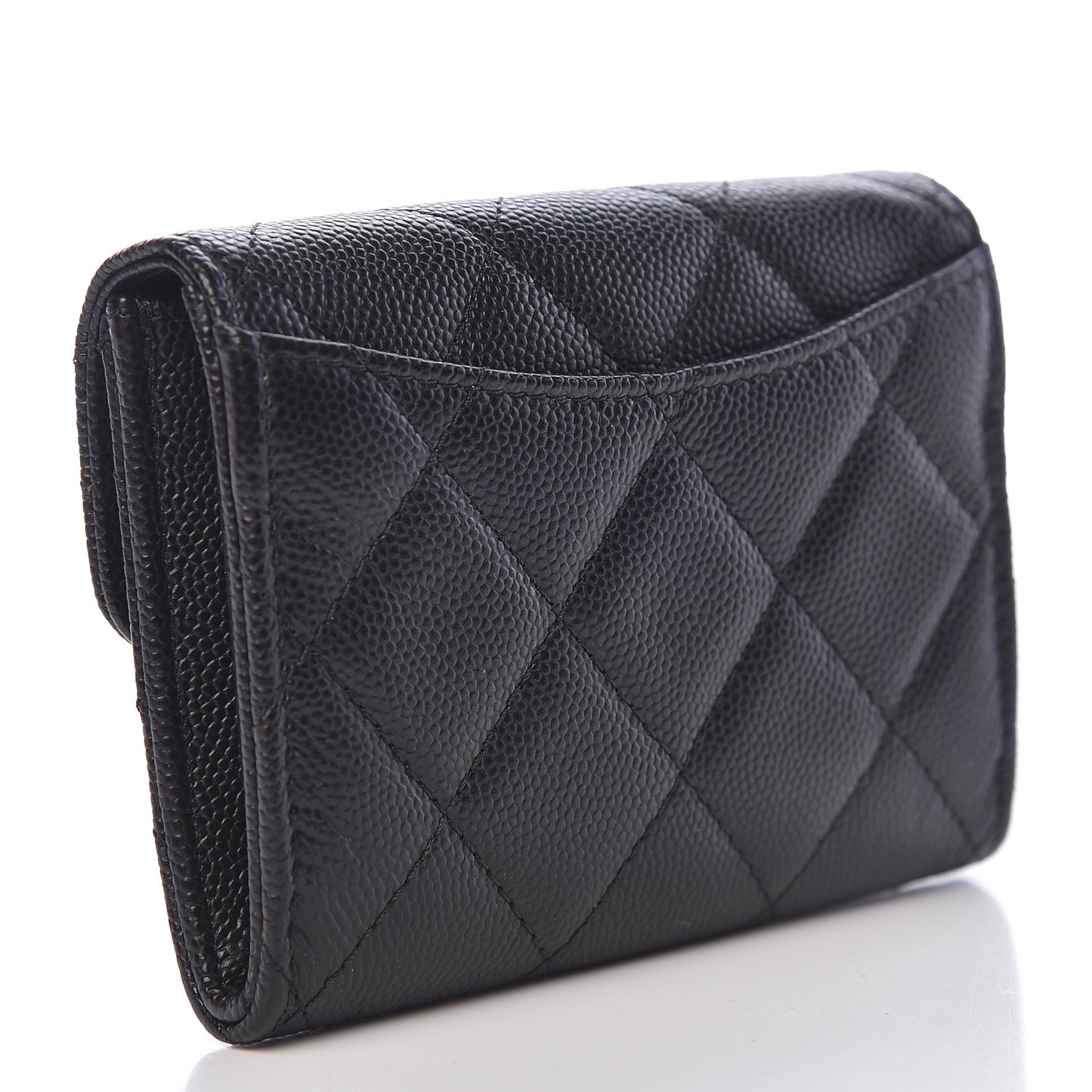 Caviar Quilted Flap Card Holder Wallet Black