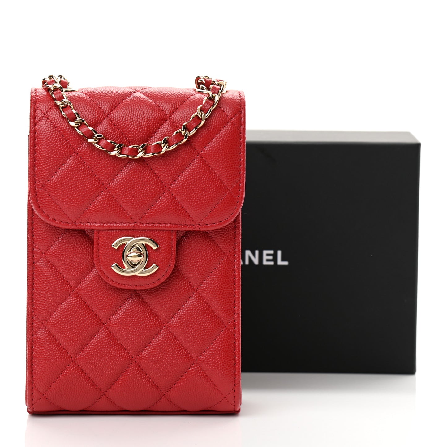 Caviar Quilted Classic Phone Holder Red