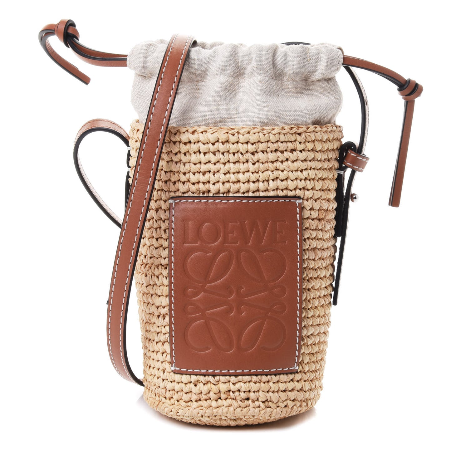 Calfskin Raffia Paulas Ibiza Bucket Bag Natural Tan