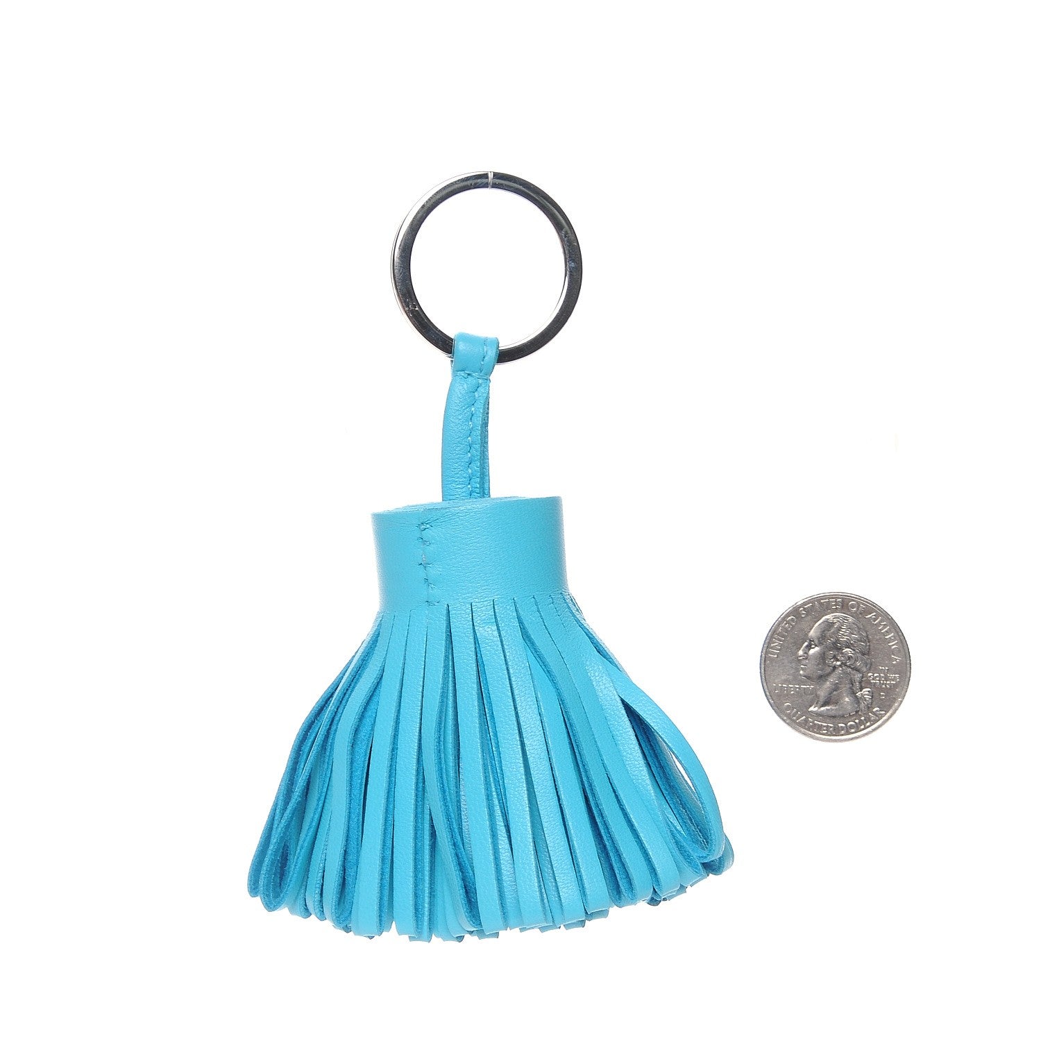 Hermes Lambskin Carmen Tassel Key Holder Bleu Azteque 2 of 4