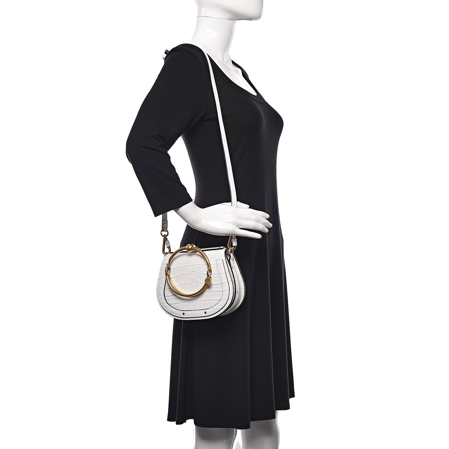 Chloe Suede Calfskin Crocodile Embossed Small Nile Bracelet Bag Brilliant White 2 of 11