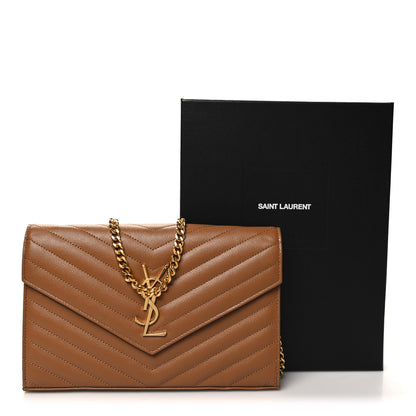 Saint Laurent Grain De Poudre Matelasse Chevron Monogram Chain Wallet Natural Dark 11 of 11