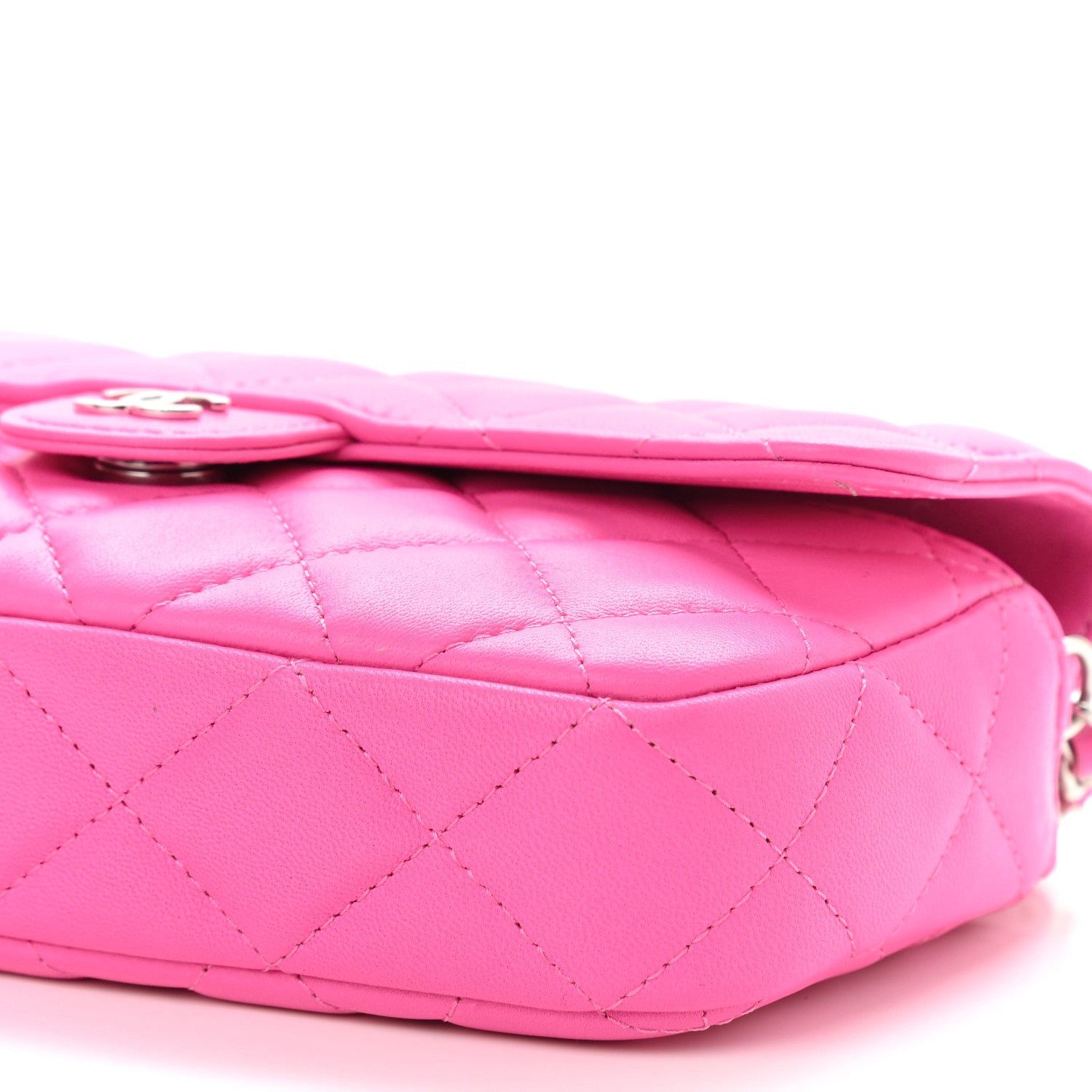 Chanel Lambskin Quilted Flap Phone Holder With Chain Neon Pink 12 of 14