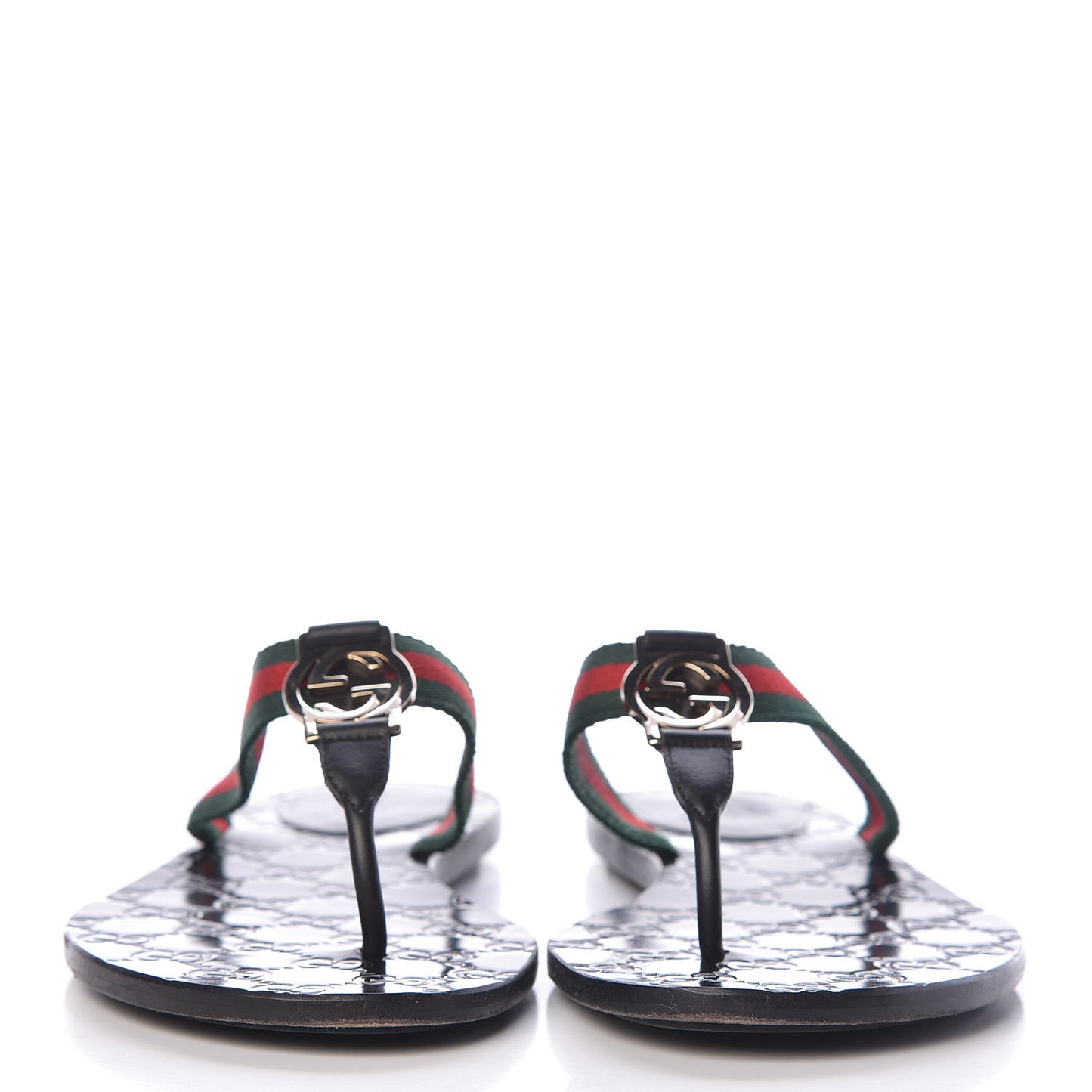 Nylon Guccissima Web Womens Thong Sandals 38.5 Green Red Black