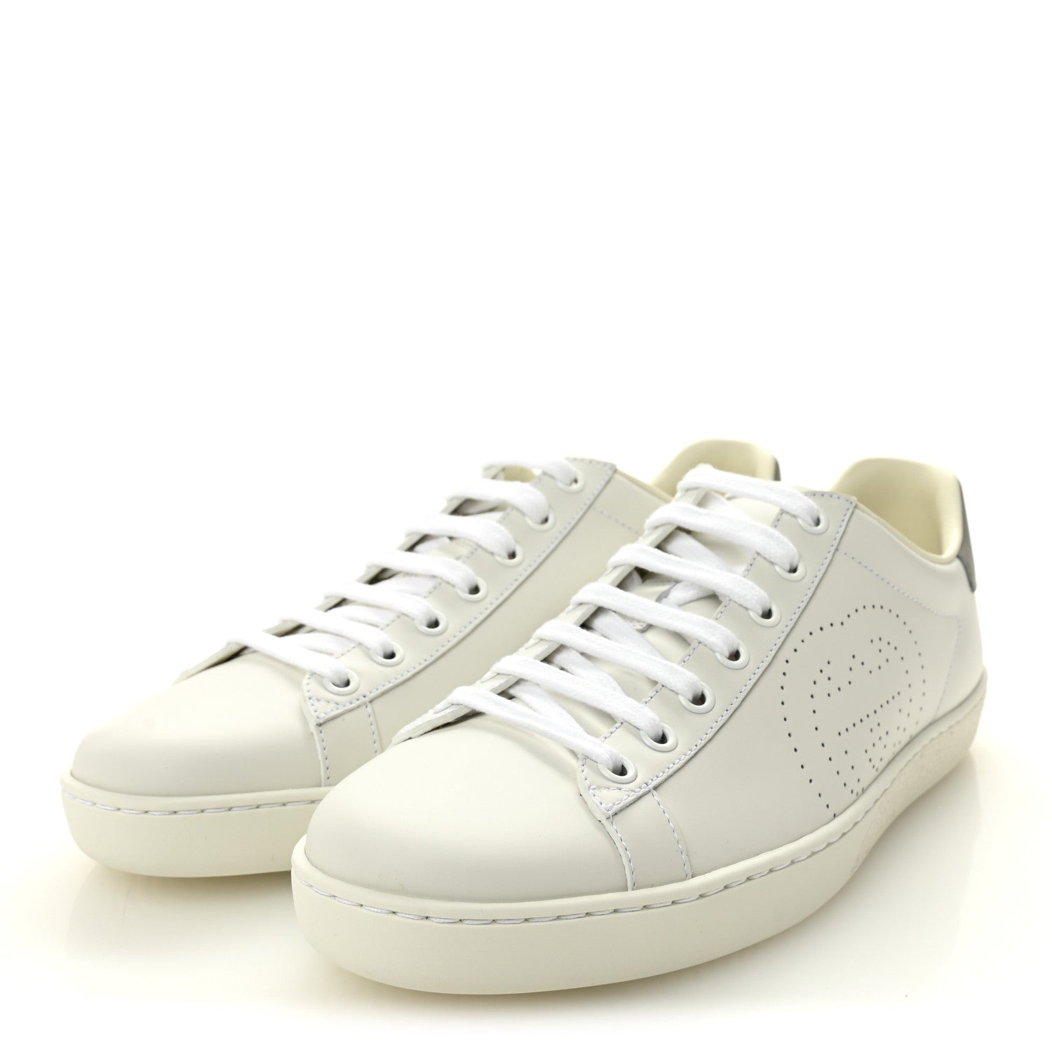 Gucci Calfskin Interlocking G Perforated Womens Ace Sneakers 38.5 White Grey Sky 3 of 10