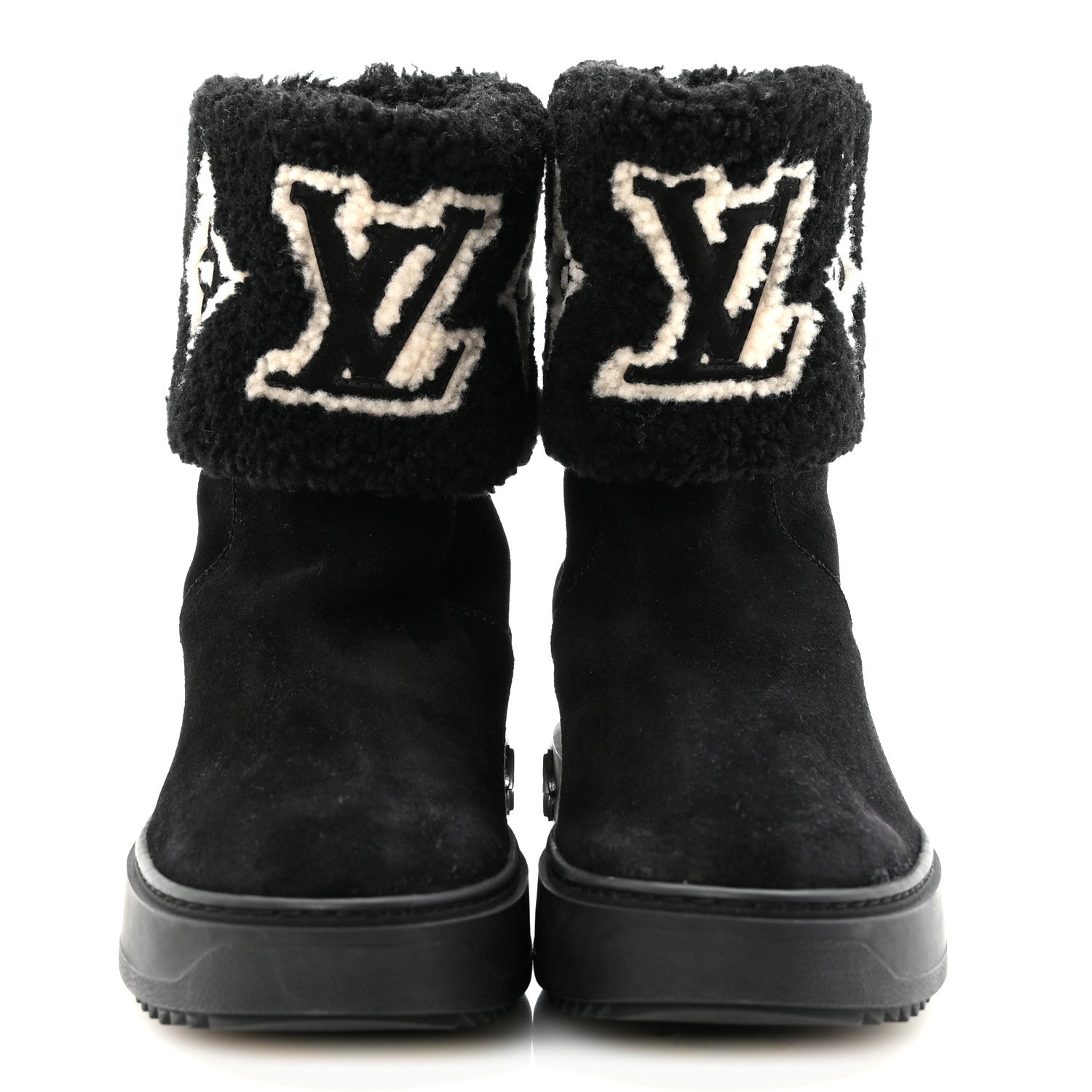 Louis Vuitton Suede Calfskin Shearling Snowdrop Flat Ankle Boot 37.5 Black 3 of 8