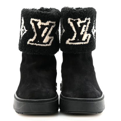 Louis Vuitton Suede Calfskin Shearling Snowdrop Flat Ankle Boot 37.5 Black 3 of 8
