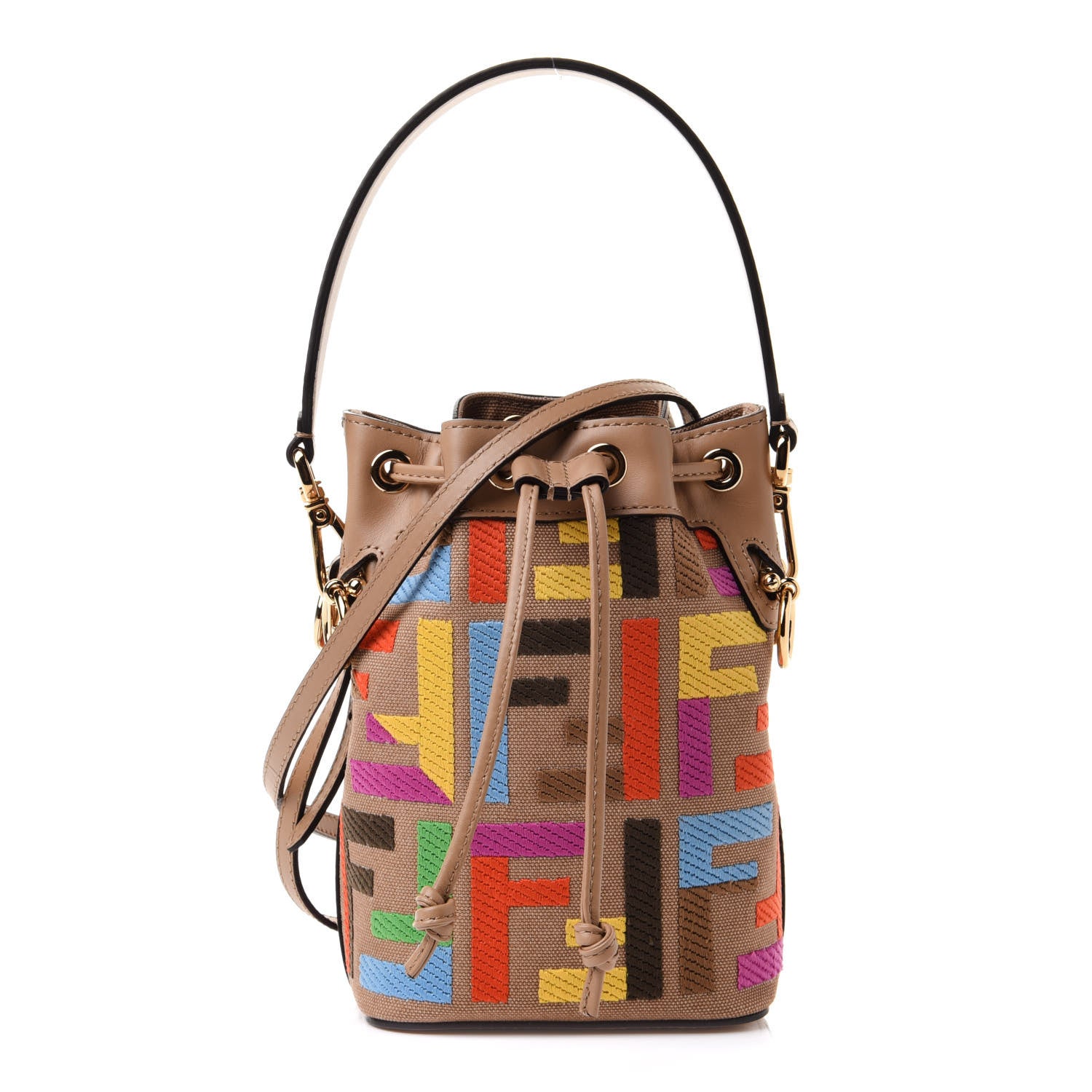 Fendi Canvas Vitello King F is Fendi FF Multicolor Embroidered Mini Mon Tresor Bucket Bag Multicolor Cuoio 1 of 11