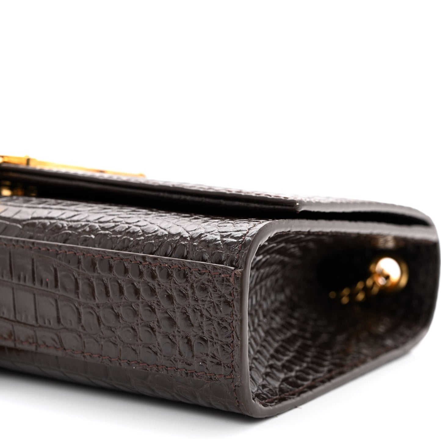 Calfskin Crocodile Embossed Medium Classic Monogram Kate Tassel Satchel Dark Brown