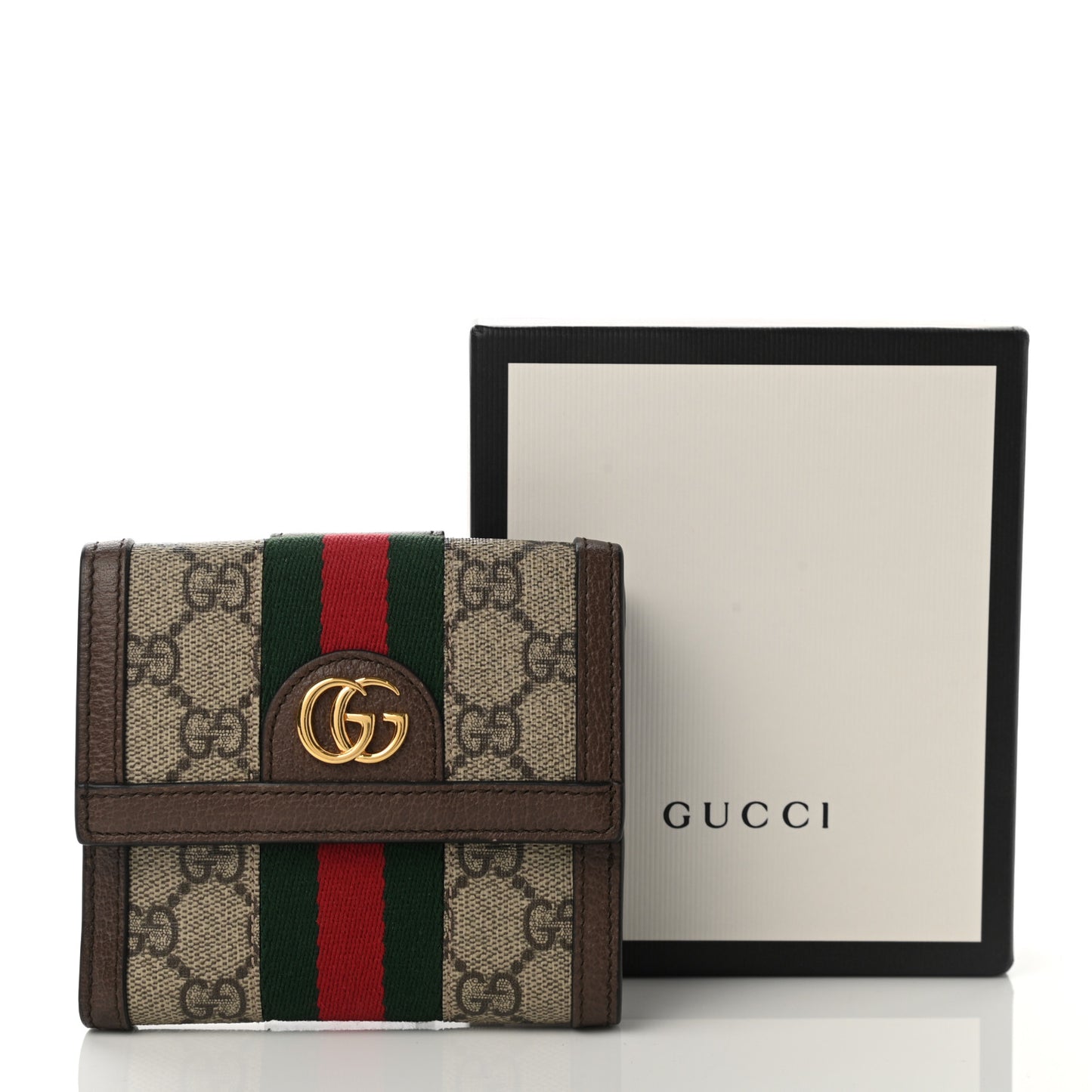 GG Supreme Monogram Web Ophidia French Flap Wallet Beige New Acero