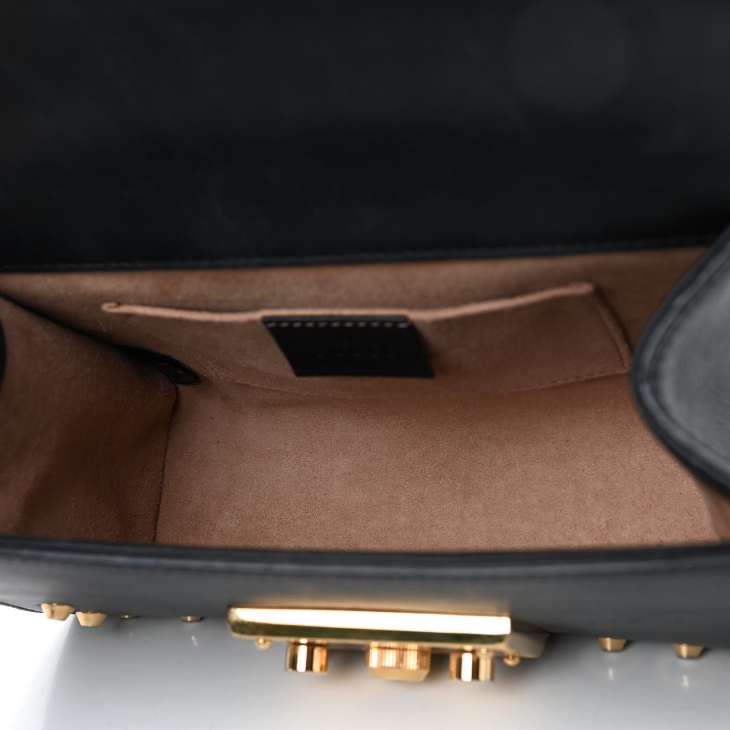 Calfskin Studded Small Padlock Shoulder Bag Black