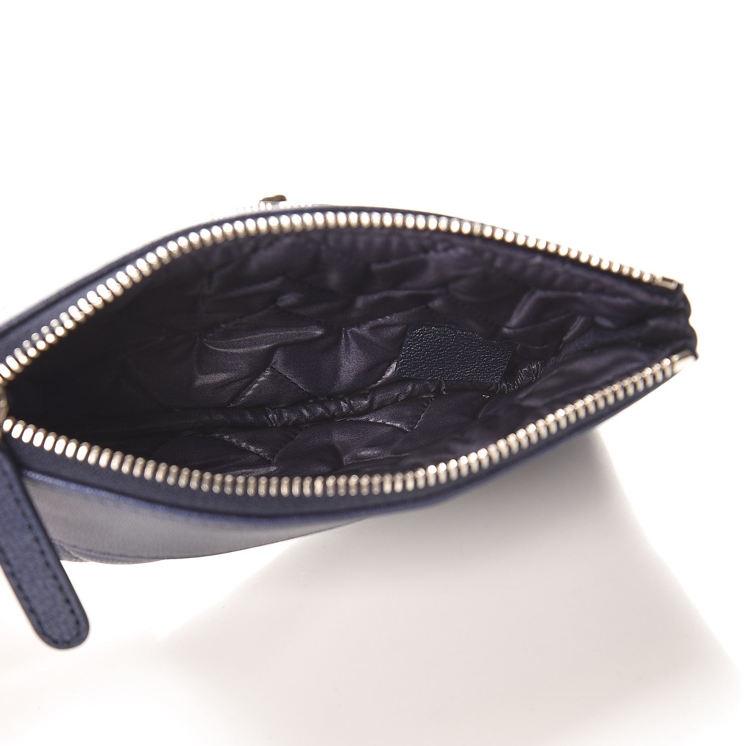 Chanel Metallic Sheepskin Chevron Quilted Small Vintage Mademoiselle Cosmetic Case Navy 5 of 8