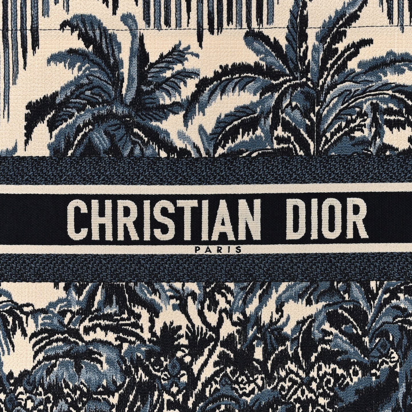 Canvas Embroidered Large Palm Tree Toile De Jouy Book Tote Blue Multicolor