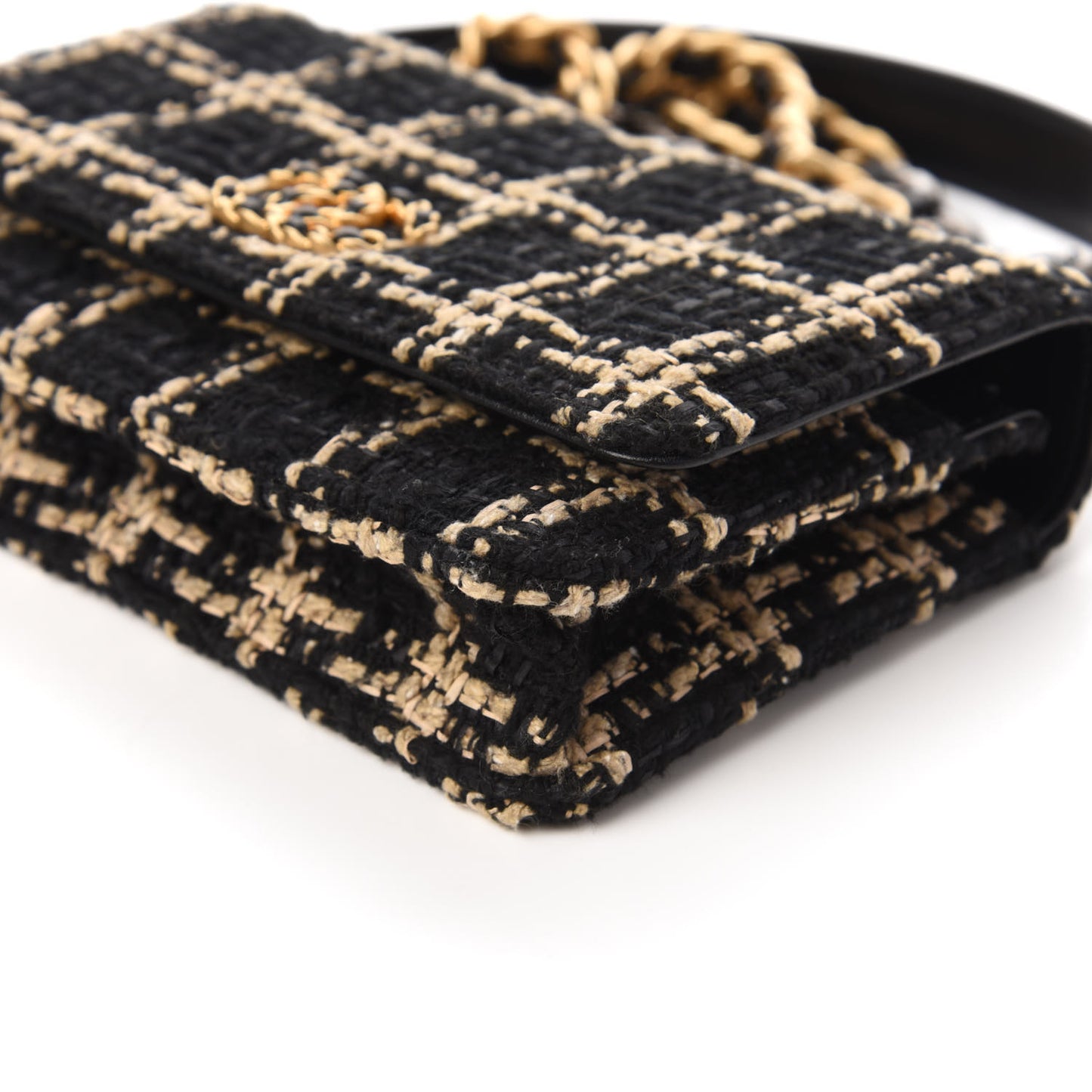Tweed Quilted Chanel 19 Wallet On Chain WOC Black Beige