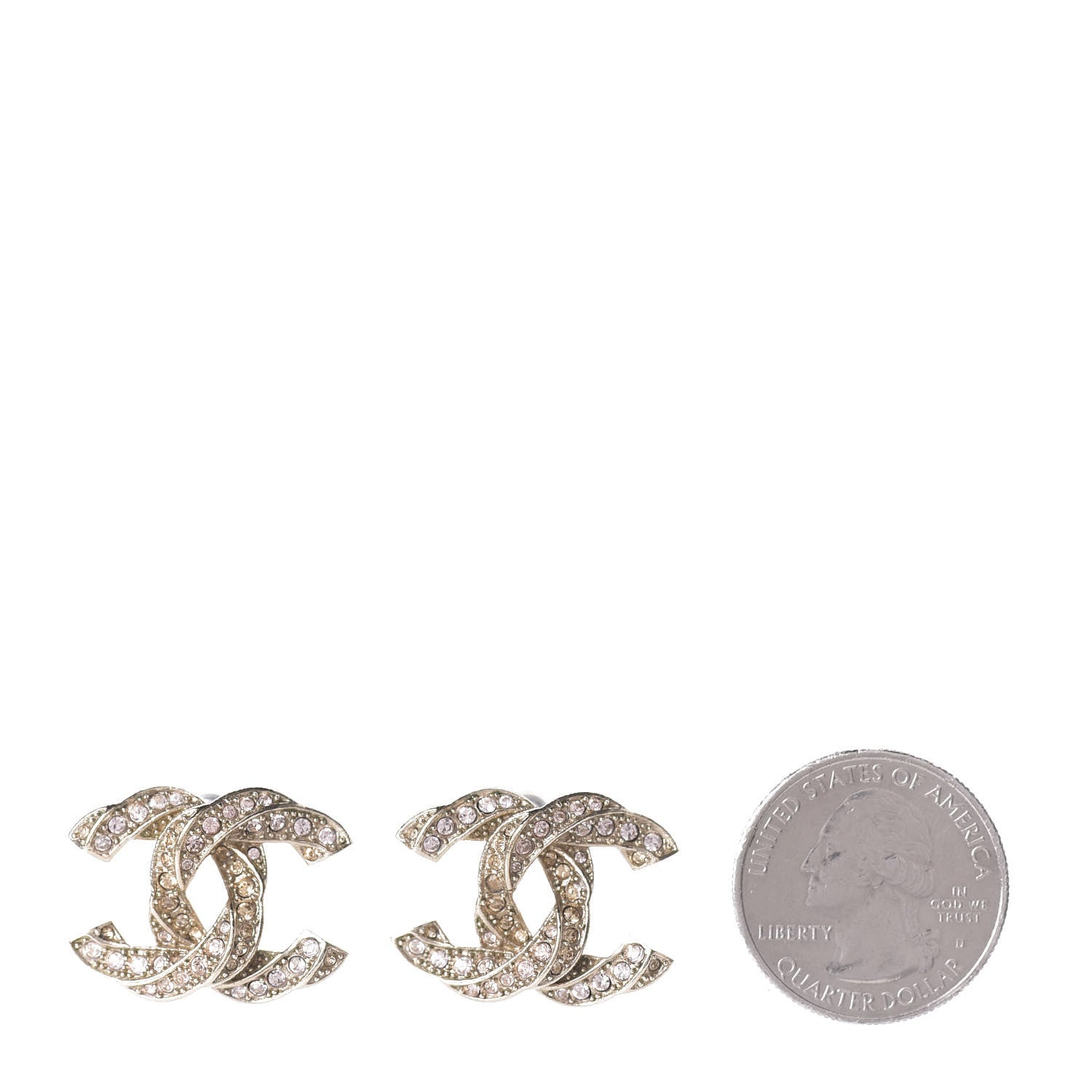 Chanel Crystal Twisted CC Earrings Light Gold Pale Pink 2 of 5