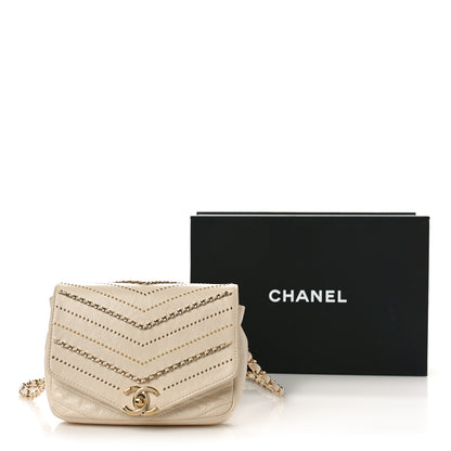 Chanel Crumpled Calfskin Chevron Chain Mini Square Ivory 13 of 13