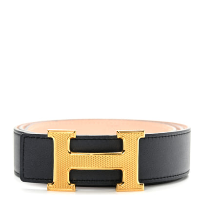 Hermes Epsom Swift 32mm Guilloche H Belt 90 Bleu Ocean Rose Eglantine 1 of 8