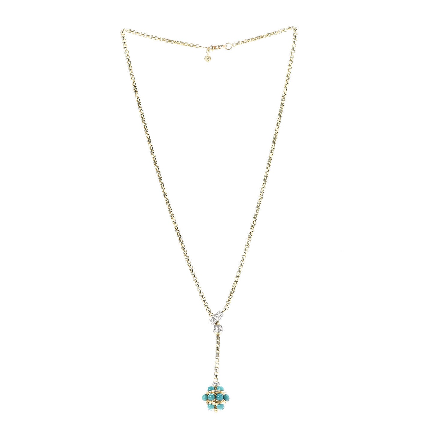 18K Yellow Gold Diamond Turquoise Lariat Necklace