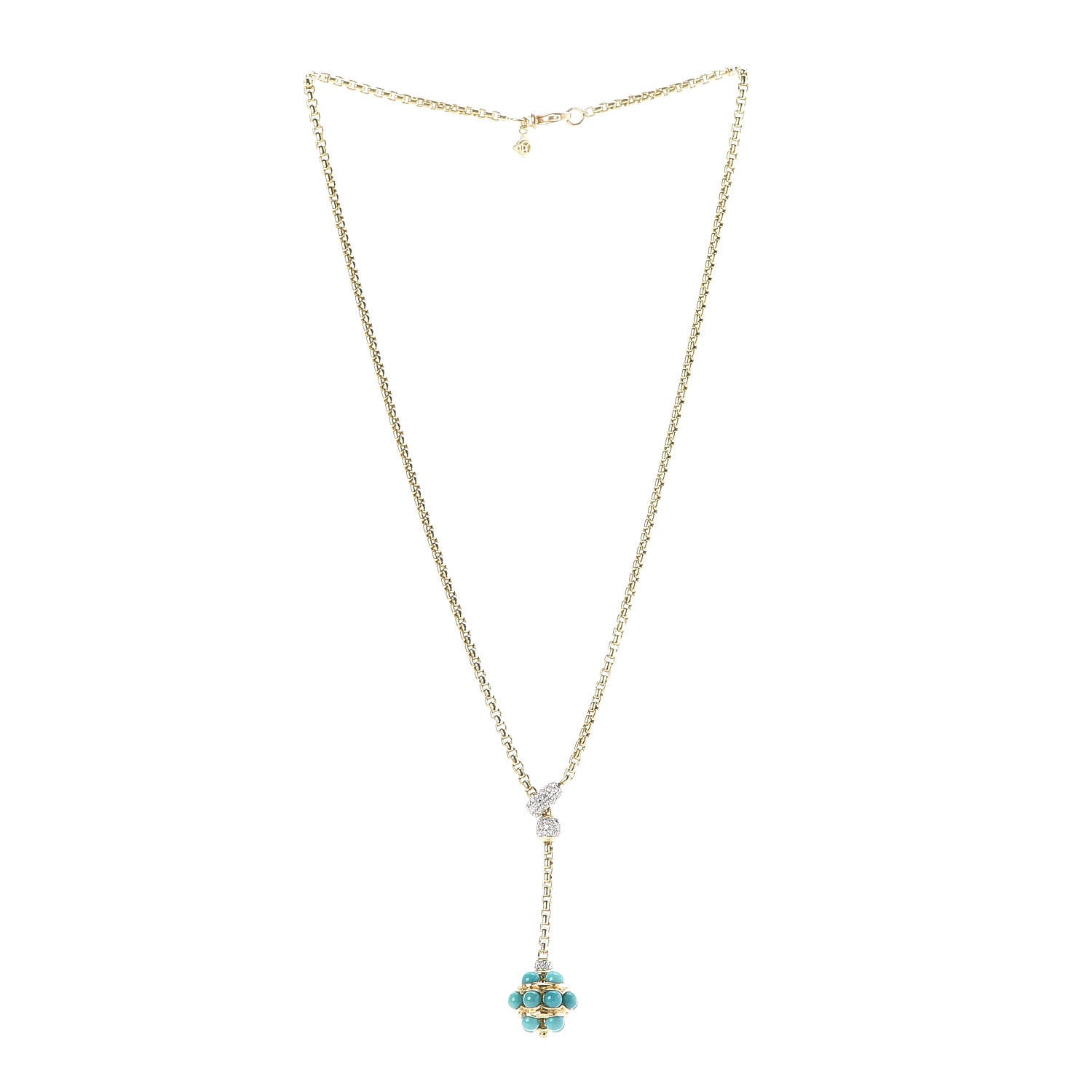 David Yurman 18K Yellow Gold Diamond Turquoise Lariat Necklace 3 of 7