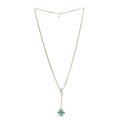 David Yurman 18K Yellow Gold Diamond Turquoise Lariat Necklace 3 of 7