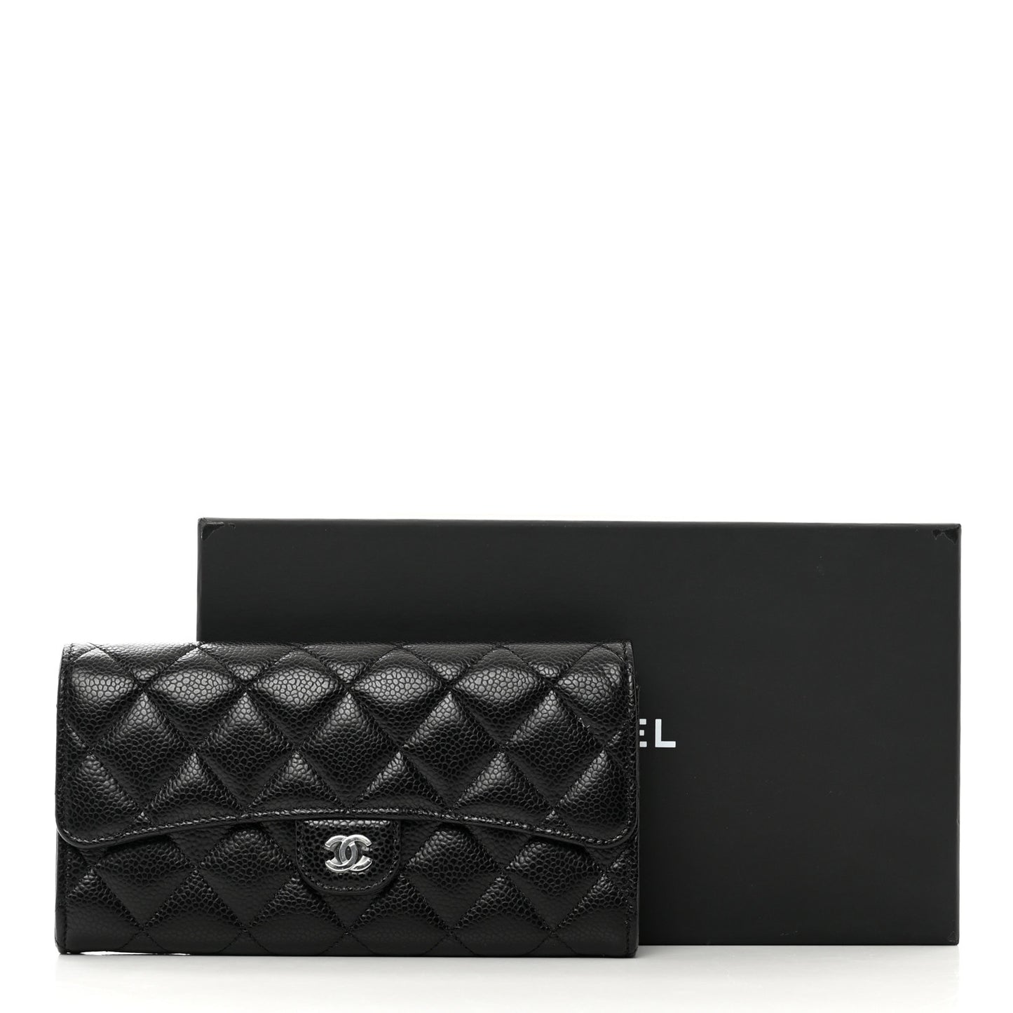 Caviar Quilted Long Flap Wallet Black