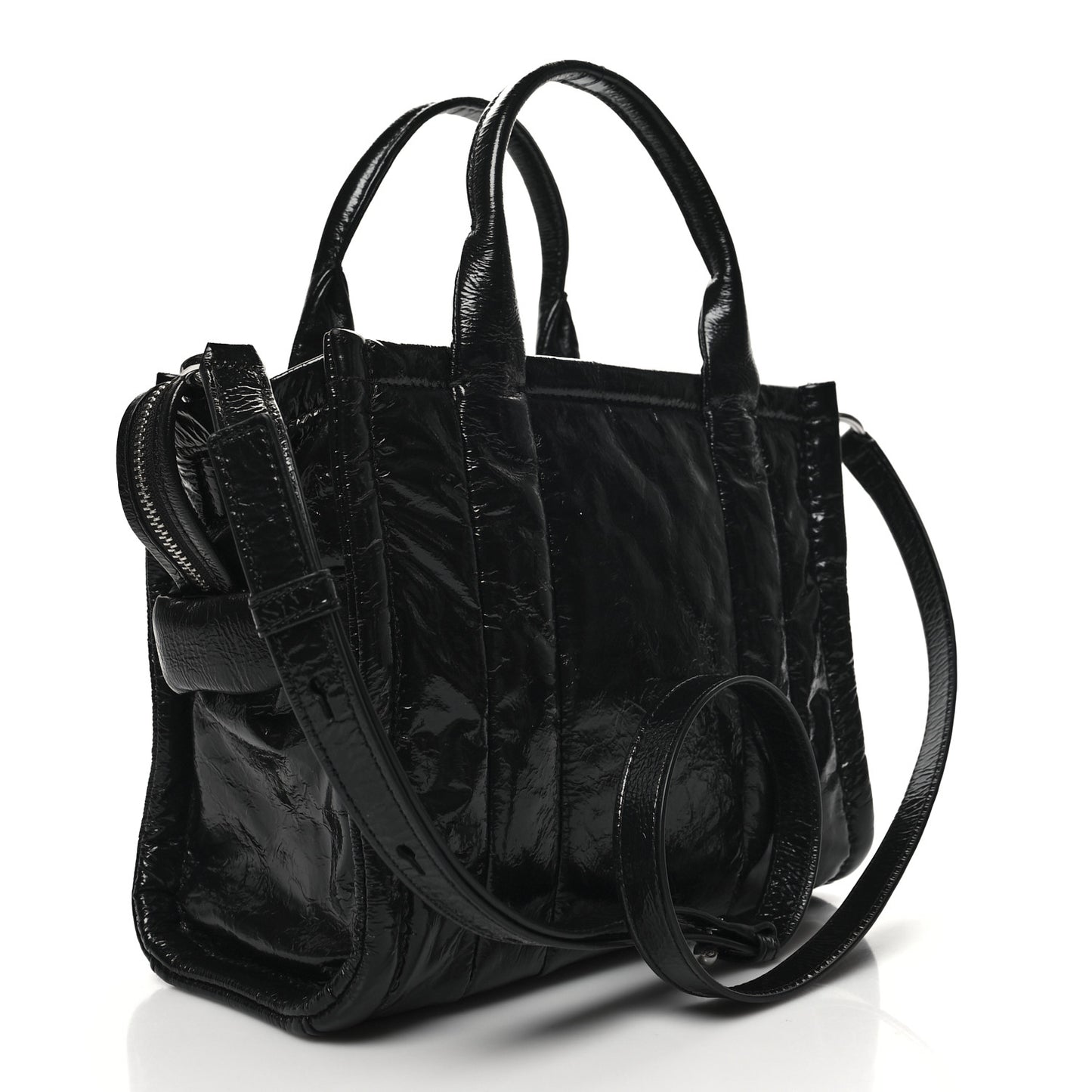 Shiny Crinkled Calfskin Small The Tote Bag Black