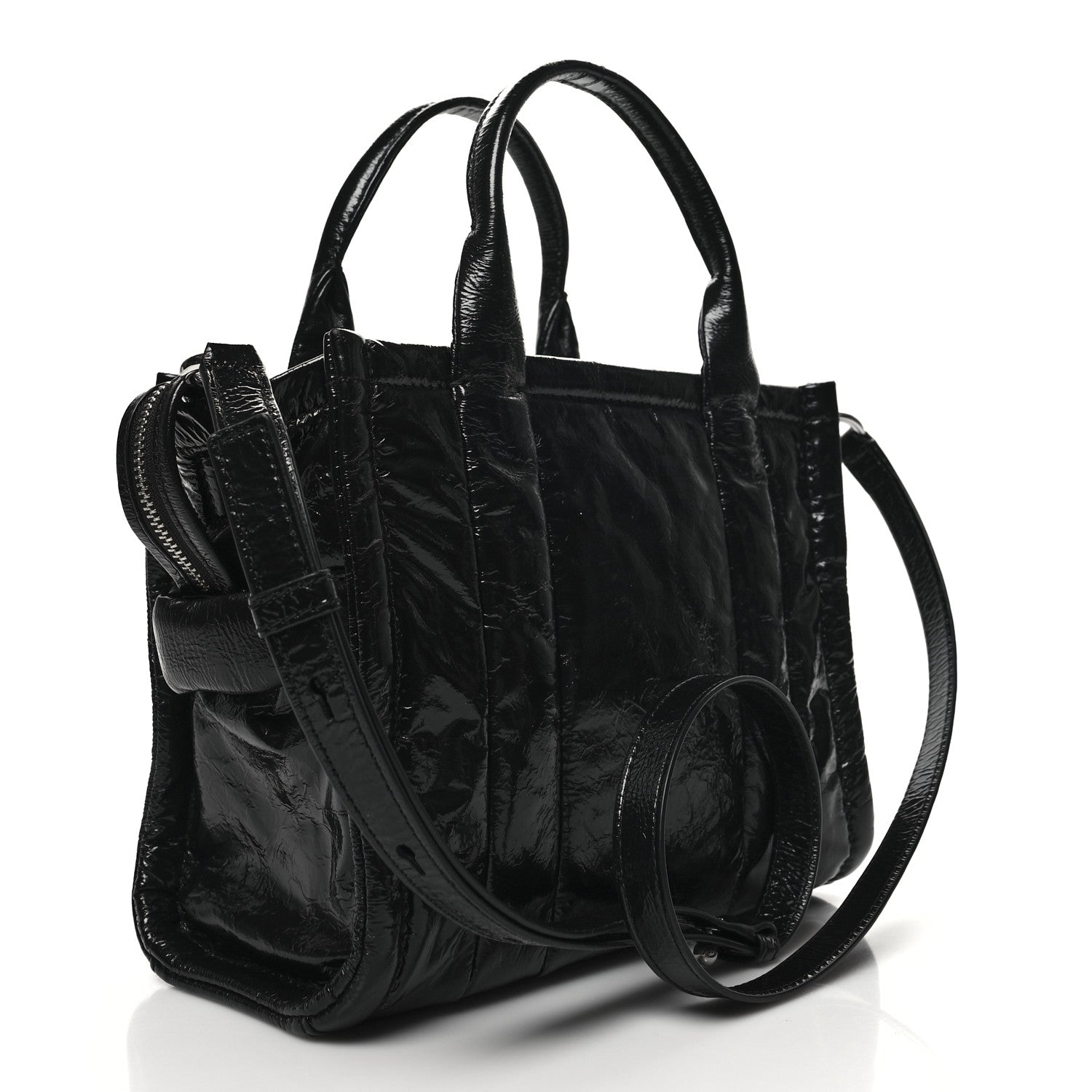 Marc Jacobs Shiny Crinkled Calfskin Small The Tote Bag Black 3 of 9
