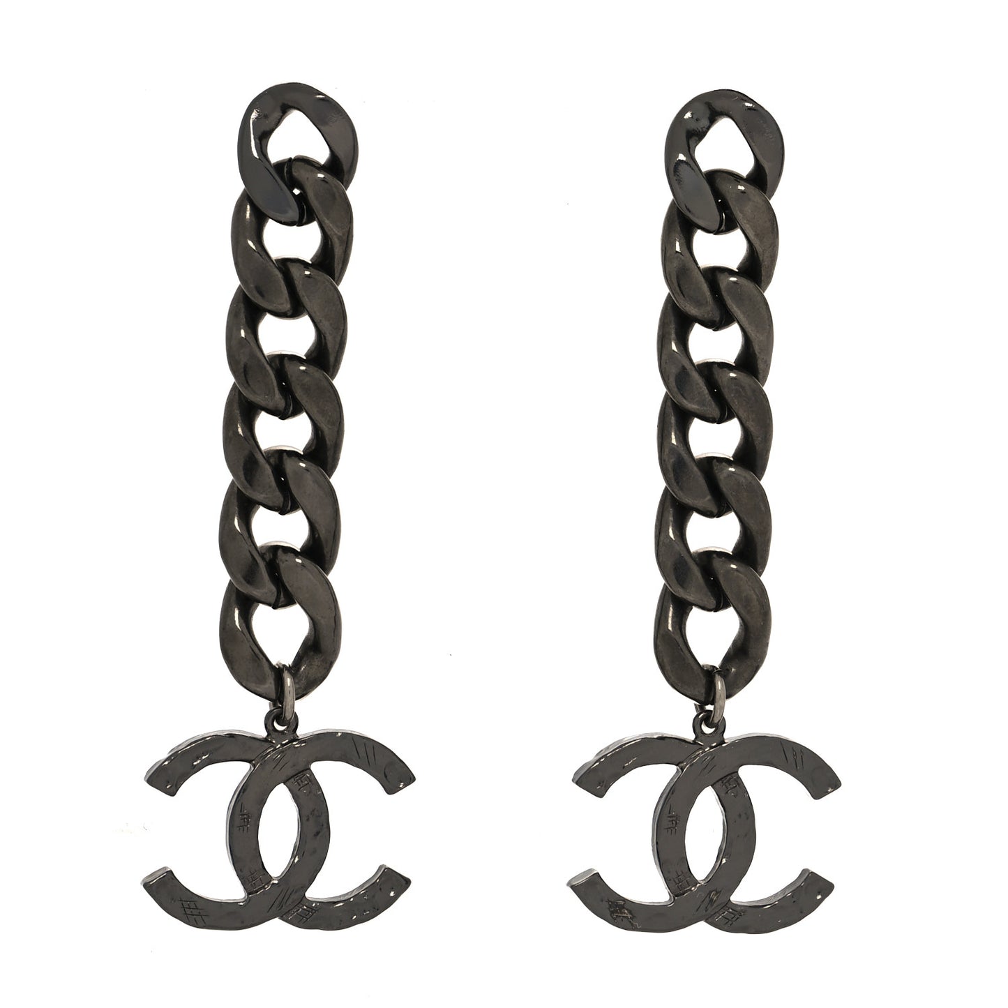 Metal CC Pick Drop Earrings Ruthenium