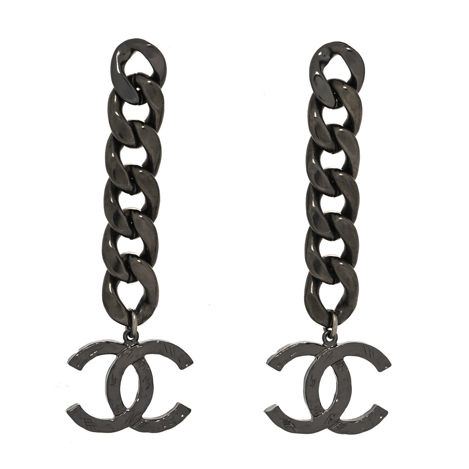 Chanel Metal CC Pick Drop Earrings Ruthenium 1 of 4