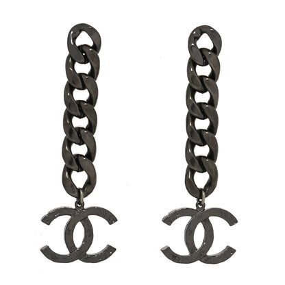 Chanel Metal CC Pick Drop Earrings Ruthenium 1 of 4