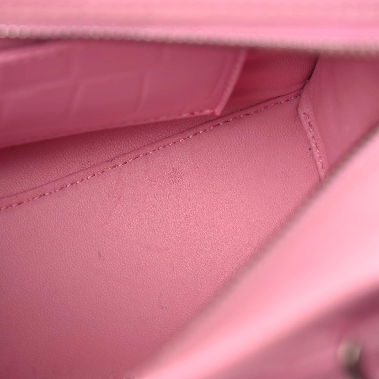 Semi Shiny Calfskin Crocodile Embossed Neo Classic Silver Hardware Mini City Pink