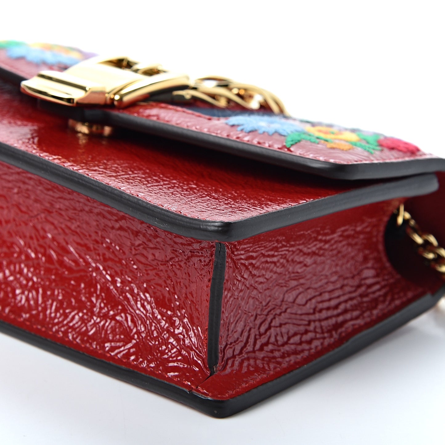 Patent Embroidered Super Mini Sylvie Chain Shoulder Bag Red