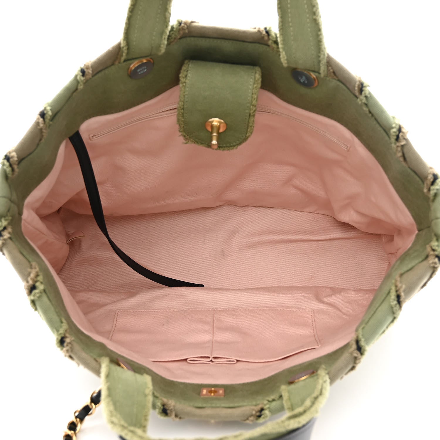 Chanel Canvas Chevron Cuba Patchwork Shopper Tote Khaki 5 of 12