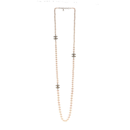 Chanel Graduated Pearl Crystal CC Long Necklace Gold Black 3 of 6