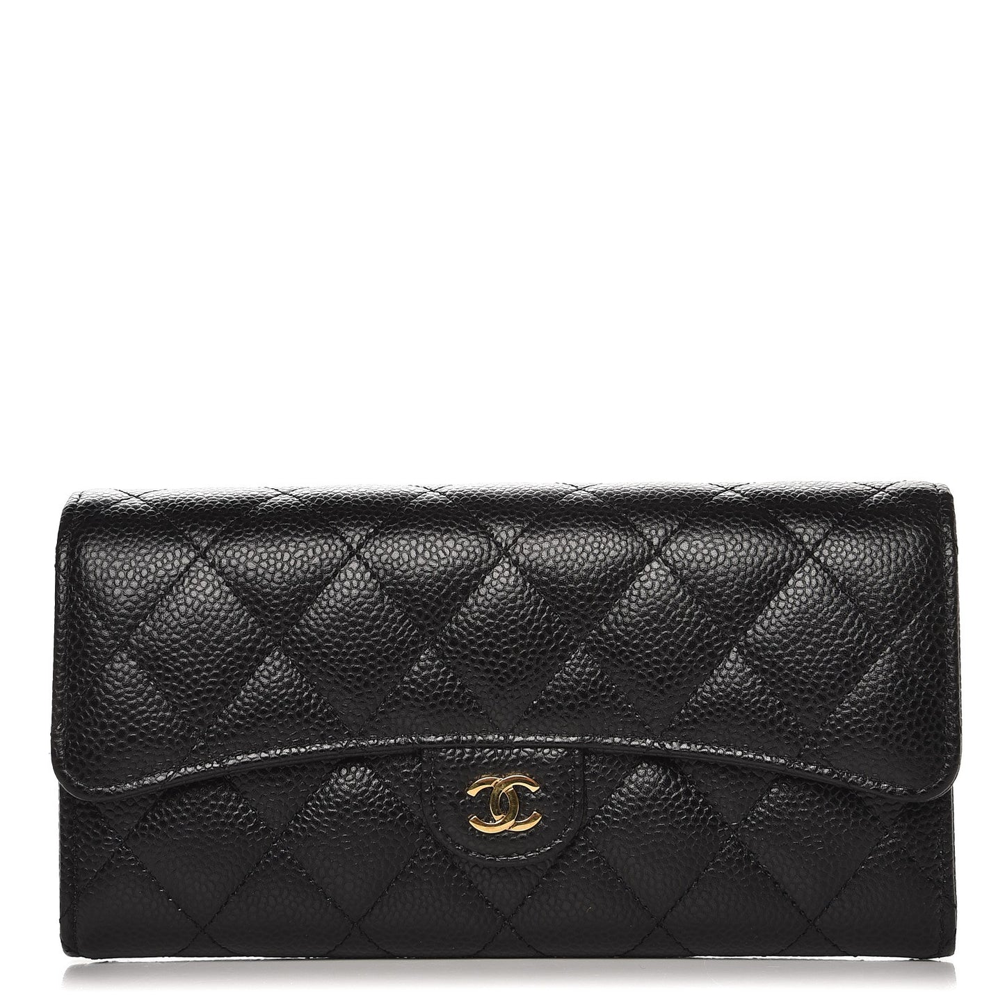 Caviar Quilted Large Gusset Flap Wallet Black