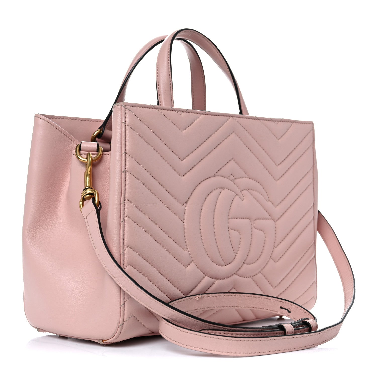 Gucci Calfskin Matelasse Small GG Marmont Tote Perfect Pink 2 of 16
