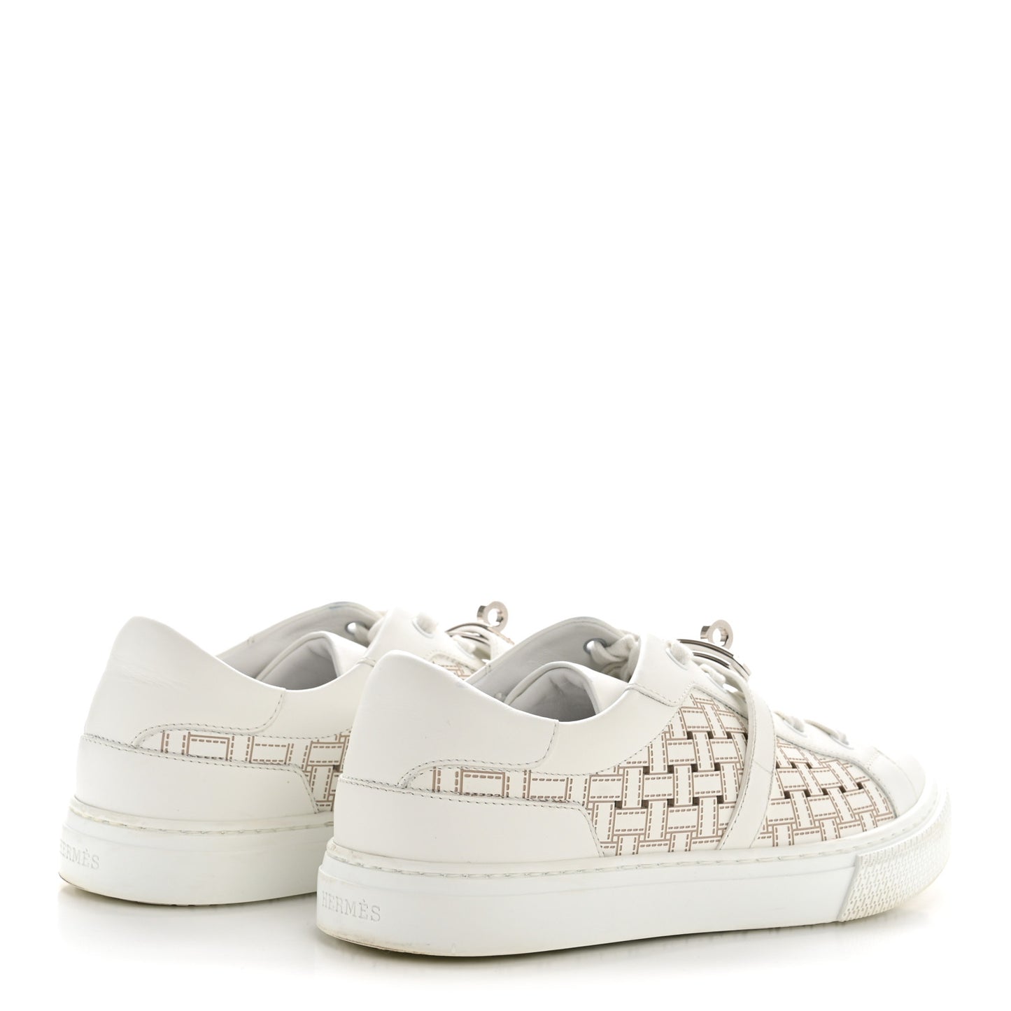 Calfskin Perforated Mosaic Day Sneakers 37.5 White