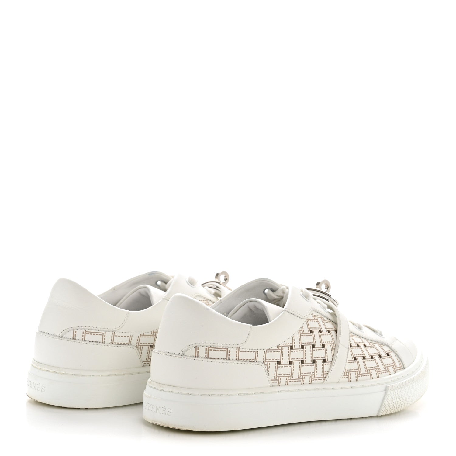 Hermes Calfskin Perforated Mosaic Day Sneakers 37.5 White 5 of 11