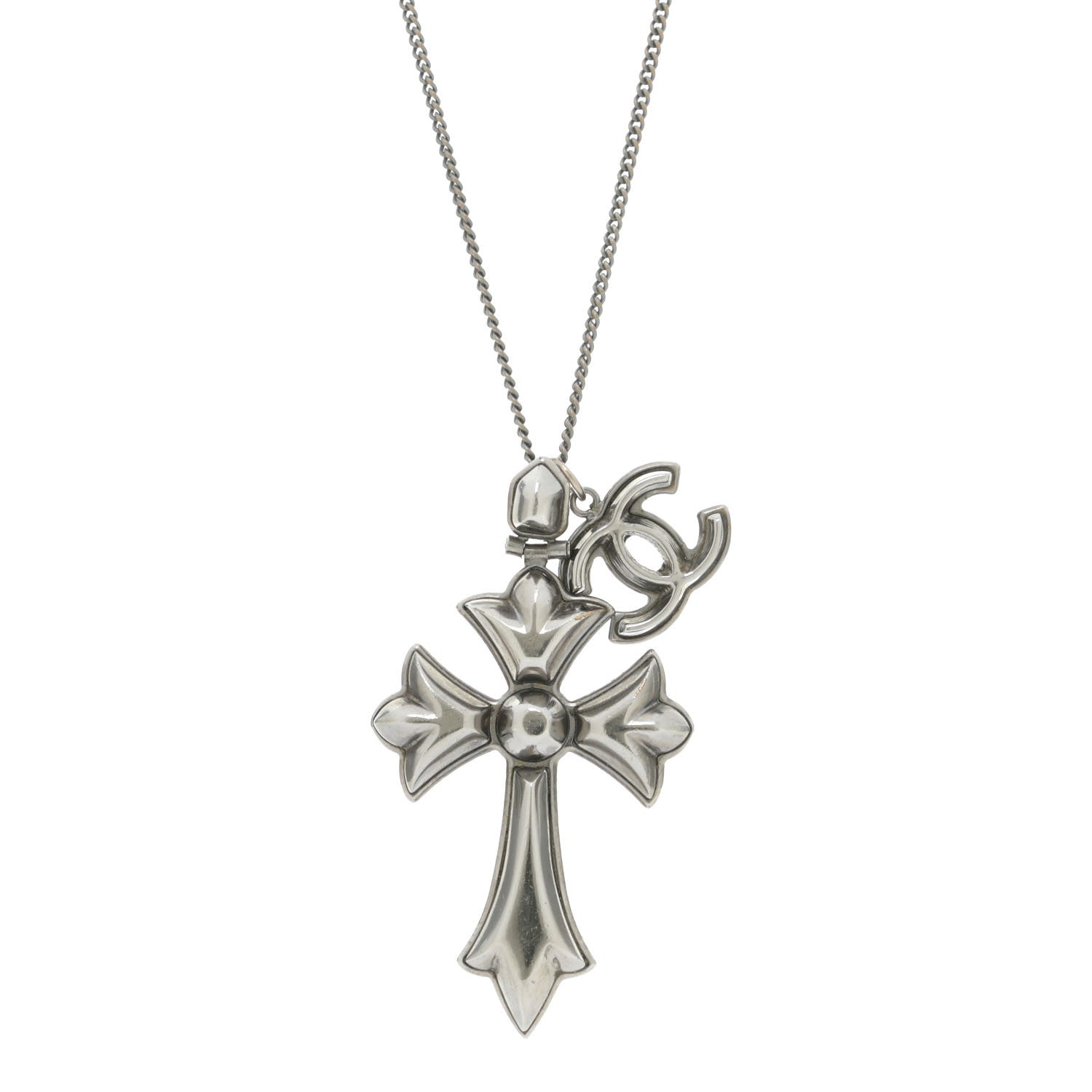 Chanel CC Cross Pendant Necklace Silver 4 of 6