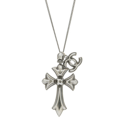 Chanel CC Cross Pendant Necklace Silver 4 of 6