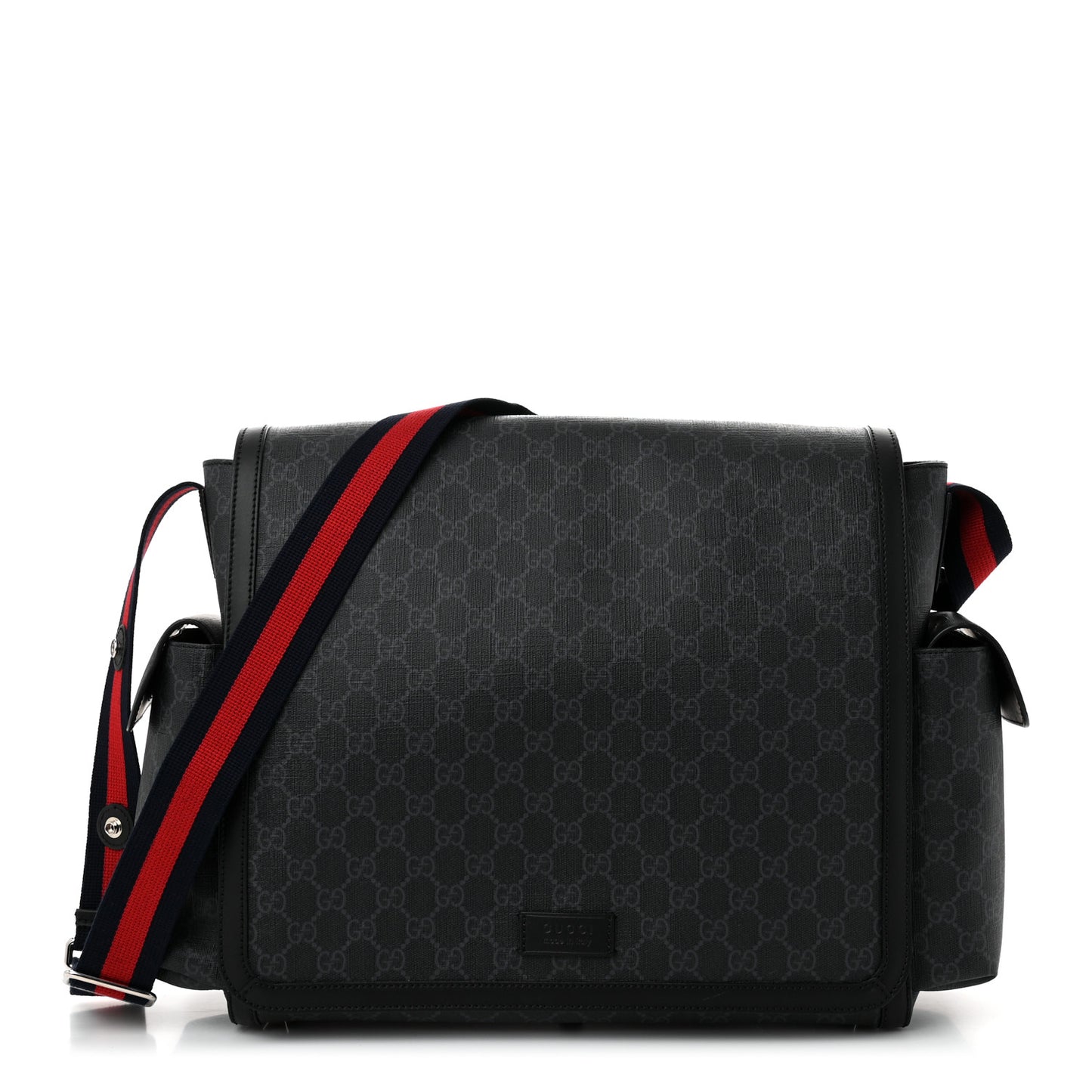GG Supreme Monogram Web Messenger Diaper Bag Black Grey