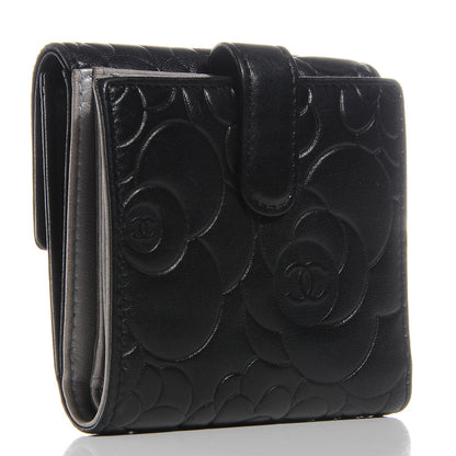 Chanel Lambskin Camellia Embossed French Wallet Black 3 of 9