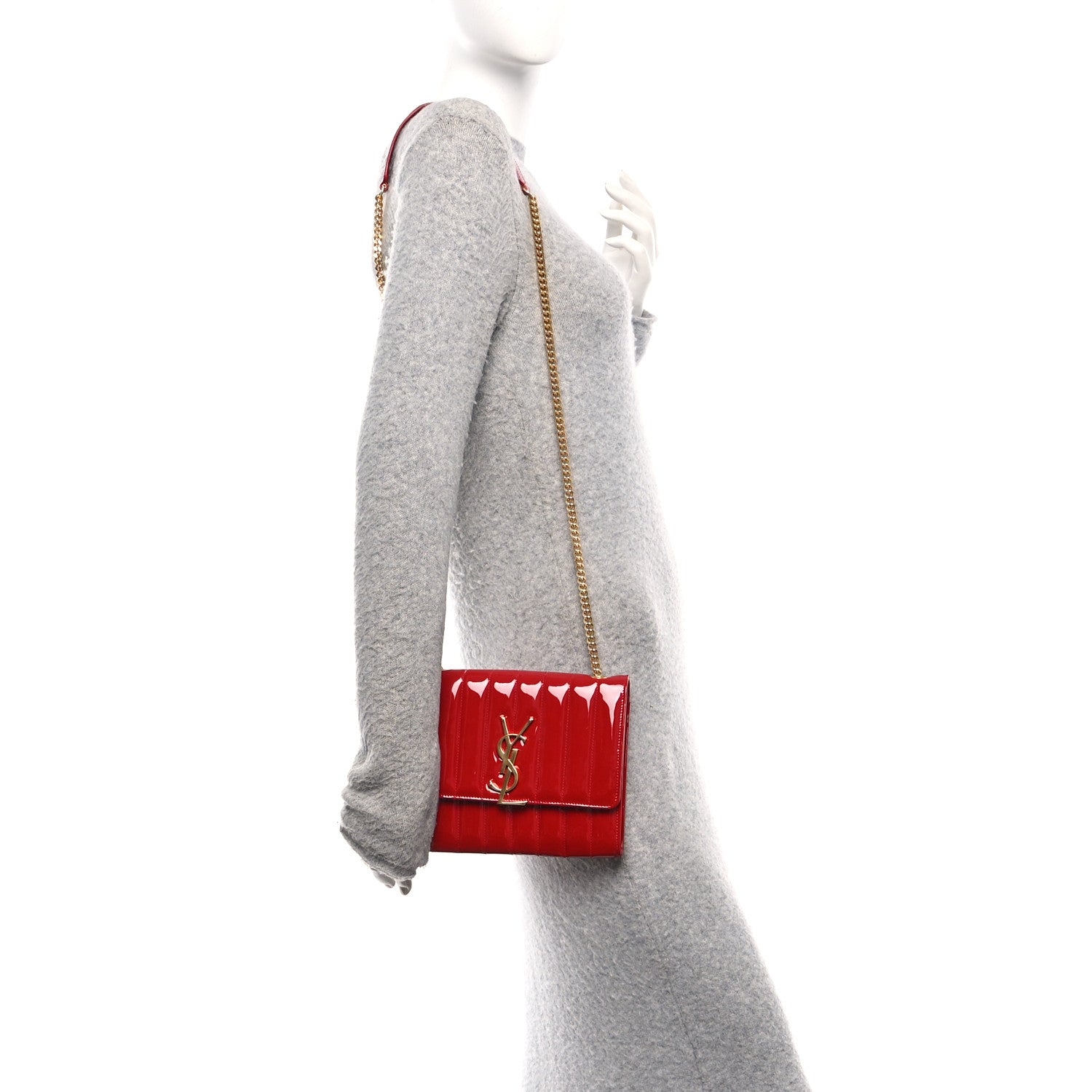 Saint Laurent Patent Calfskin Matelasse Vicky Chain Wallet Rouge Eros 2 of 10