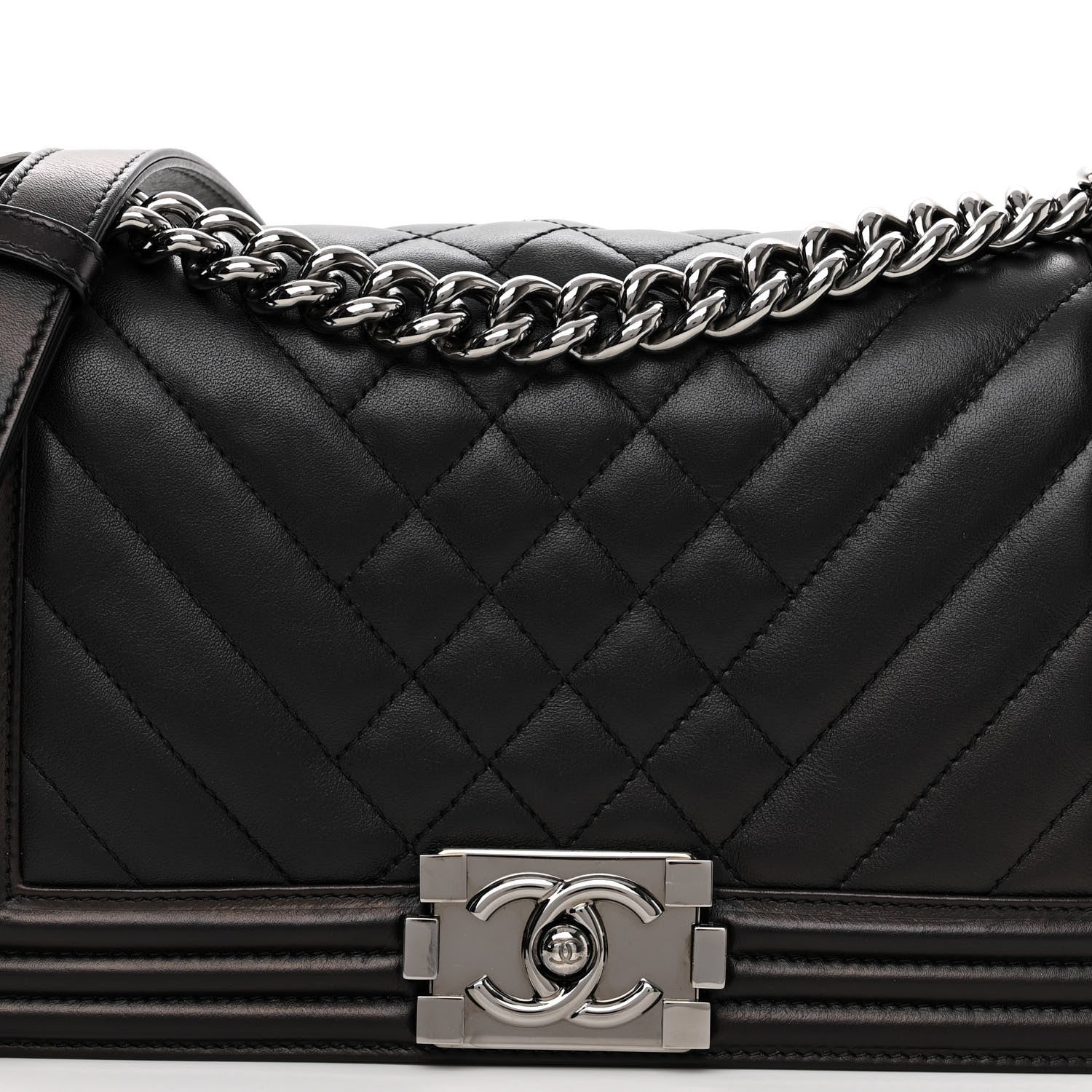 Chanel Calfskin Chevron Quilted Medium Boy Flap Black 8 of 10