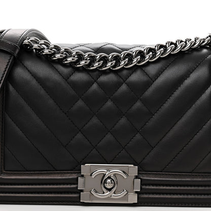 Chanel Calfskin Chevron Quilted Medium Boy Flap Black 8 of 10