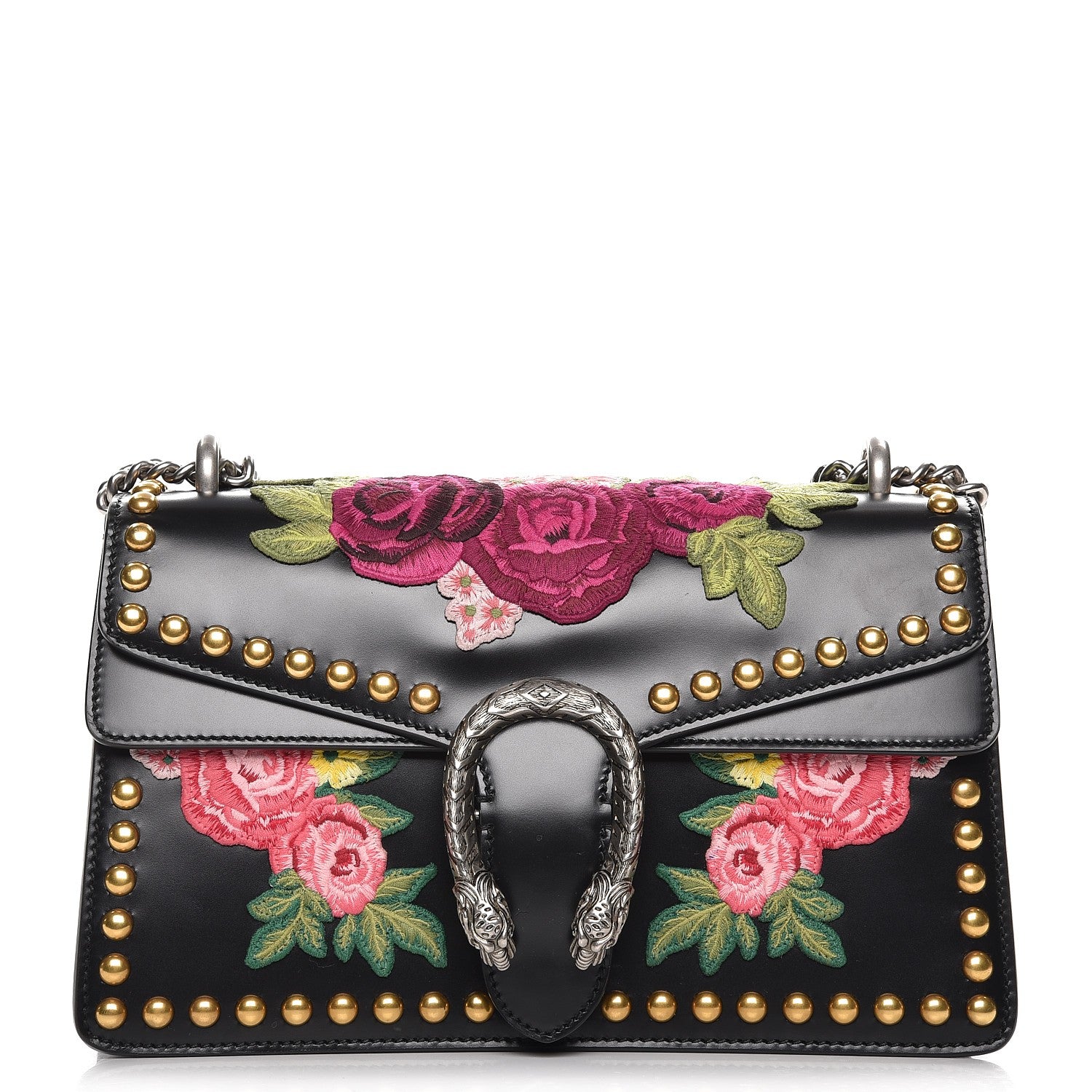 Gucci Calfskin Floral Embroidered Studded Small Dionysus Shoulder Bag Black 1 of 8