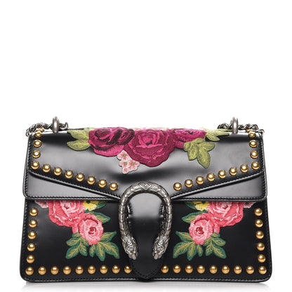 Gucci Calfskin Floral Embroidered Studded Small Dionysus Shoulder Bag Black 1 of 8